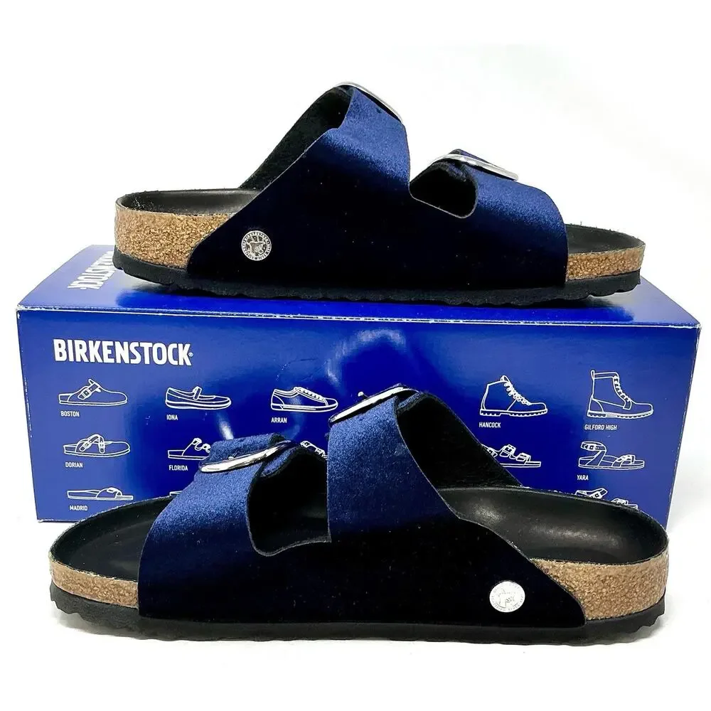 Birkenstock Arizona Big Buckle Midnight Blue Velvet Sandals EU 38 Ladies 7 NIB - Picture 4 of 10